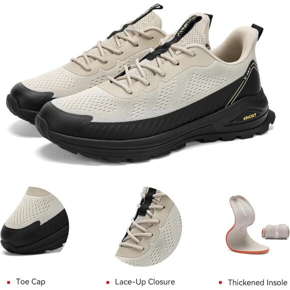 Men's Khaki Lightweight Breathable Non Slip Shock Absorbing Lace-Up Sneakers - Picture 6 of 6